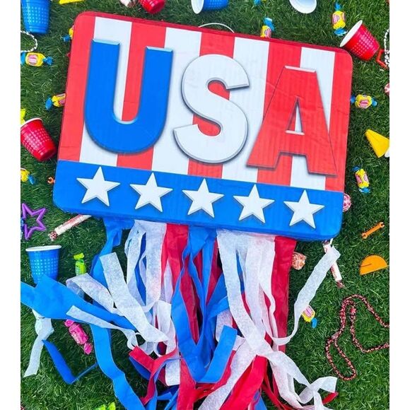 Independence Day USA Small Piñata Set With Stick, Red White Blue 4th of July - Picture 4 of 4